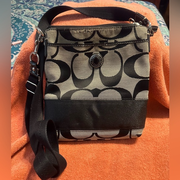 Coach Handbags - Coach Black and Khaki Signature Crossbody